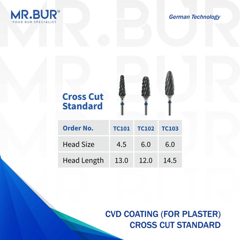 CVD Coated Cross Cut Standard Tungsten Carbide Bur For Plaster