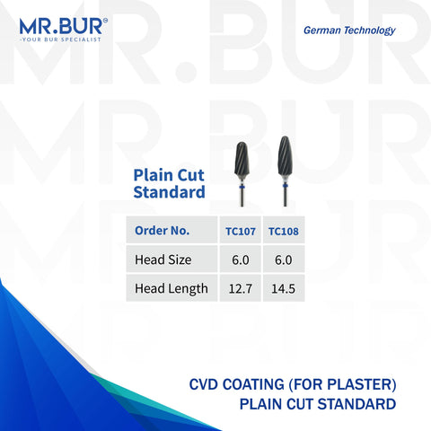 CVD Coated Plain Cut Standard Tungsten Carbide Bur For Plaster