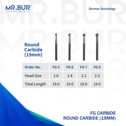 Round Ball Carbide Bur FG 19mm