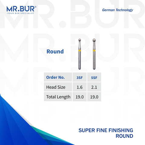 The #1 Best 2 variants of the Super Fine Finishing Round Diamond Bur FG Mr Bur offers the best online dental burs and is a Better Choice than Meisinger, Mani, Shofu, Eagle Dental, Trihawk, Suitable for Dental Cases the dental bur head sizes shown here are 1.6mm and 2.1mm