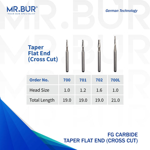 Taper Flat End Carbide Bur FG (Cross Cut)
