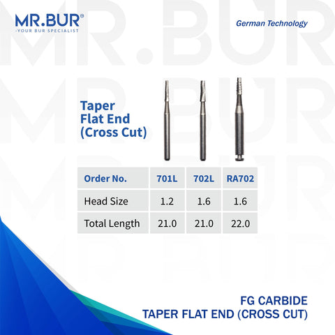 Taper Flat End Carbide Bur FG (Cross Cut)