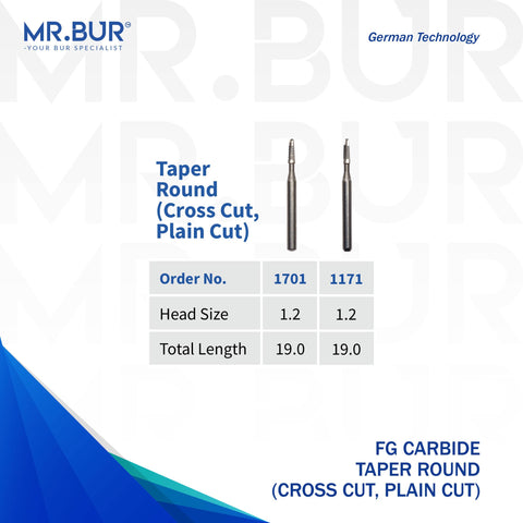 Taper Round End Carbide Bur FG (Cross Cut & Plain Cut)