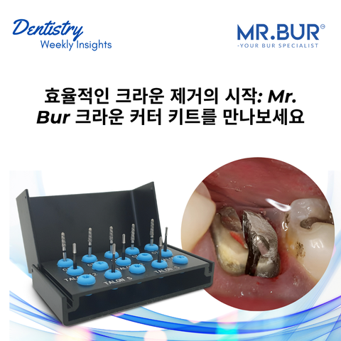 Mr. Bur Crown Cutter Kit for efficient crown removal, featuring hybrid and carbide burs with an instrument for safely cutting and separating zirconia, PFM, and e.max crowns.