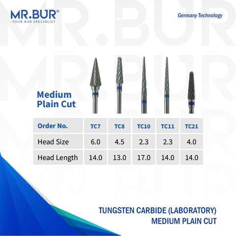 Tungsten Carbide Medium Plain Cut Laboratory Bur